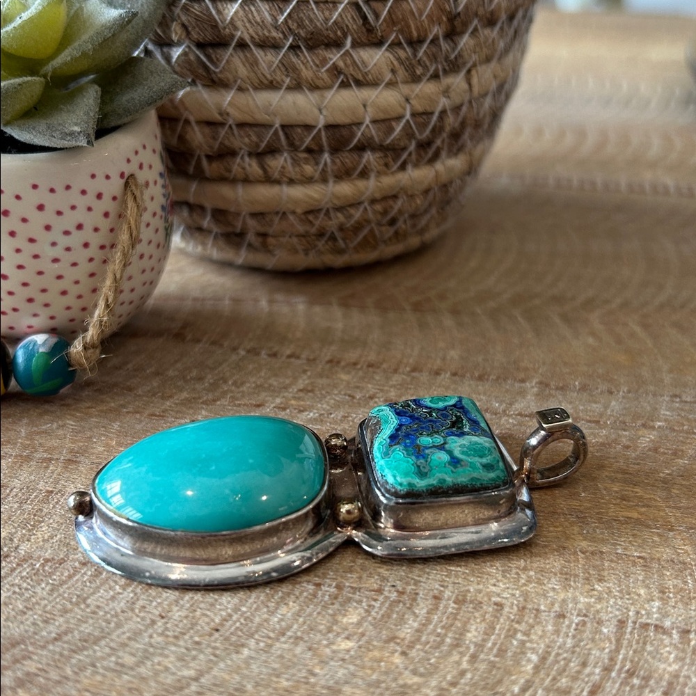 Sterling silver 925 turquoise pendant BoHo Southwestern XVN jewelry pendant only - Picture 4 of 9